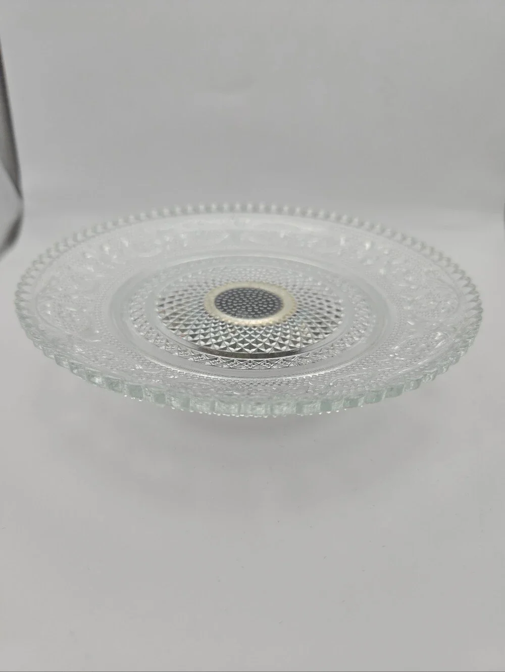 Vintage Silverplated Pedestal Server Cake Stand Glass Serving Tray w/ Box
